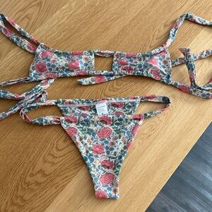 Strawberry Milk Mob Floral Bikini with Pink and Green